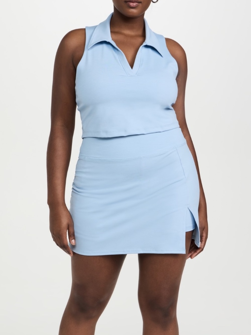 Beyond Yoga Rib Prep Cop Tank & Hold Court Skirt Set Heather Sky Blue Sz L